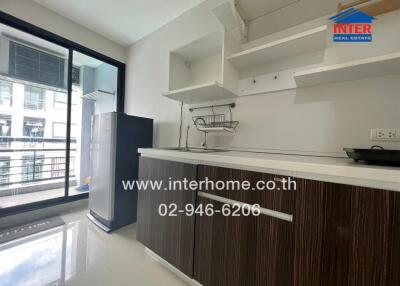 Modern kitchen with balcony view