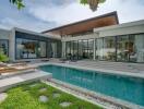 Modern house with pool and lounge area