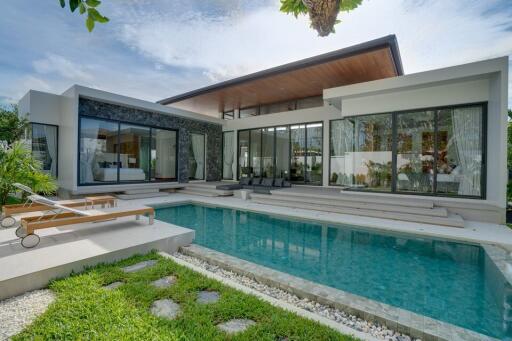 Modern house with pool and lounge area