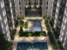 Apartment complex with outdoor swimming pools and gardens