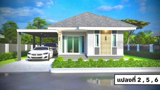 Single-detached house, 1 floor, 3 bedrooms, 2 bathrooms, located in San Sai zone, near Nong Faek Municipality.