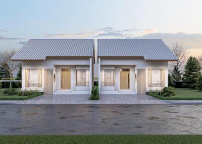 Single-story Minimal Muji-style house with 3 bedrooms and 2 bathrooms.