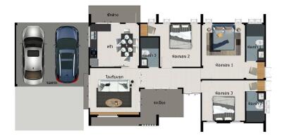 Detached single-story 3-bedroom 3-bathroom Nordic-style minimalistic house.