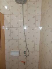 Bathroom with tiled walls and a showerhead
