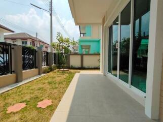 Outdoor patio area with garden