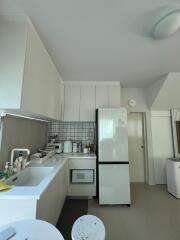 Modern kitchen with white cabinetry and appliances