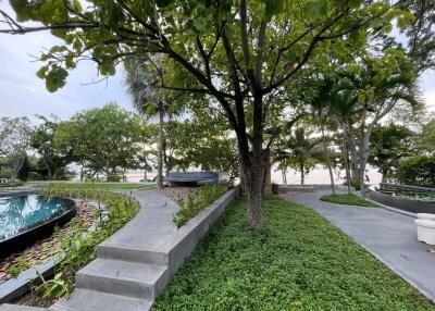 Beautiful landscaped garden with trees and pathways