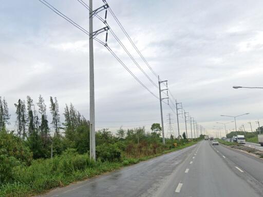 Open road with power lines