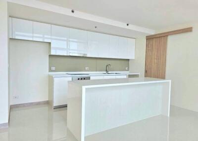 Modern kitchen with white cabinets and island