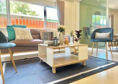 Modern living room with coffee table and seating area