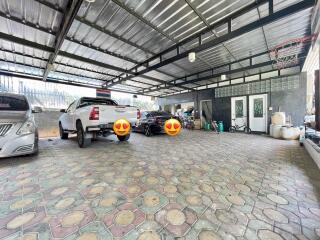 Spacious covered garage with multiple parking spaces