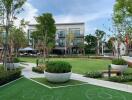 Modern residential building with a garden space