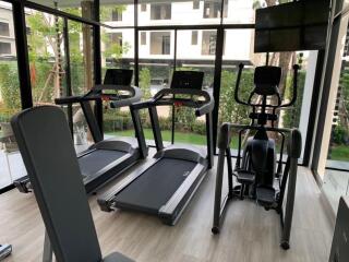 Residential gym with modern exercise equipment