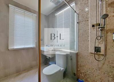 Modern bathroom with shower and toilet