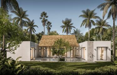 Modern tropical villa with lush garden