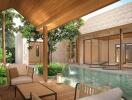 Outdoor living area with pool and seating