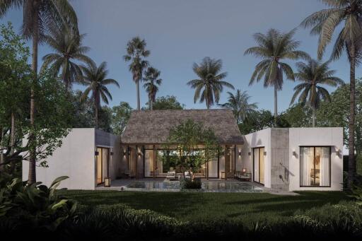 Modern villa with palm trees