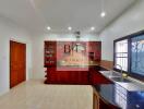 Modern kitchen with wooden cabinets and island