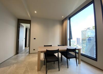 Modern dining area with large window view