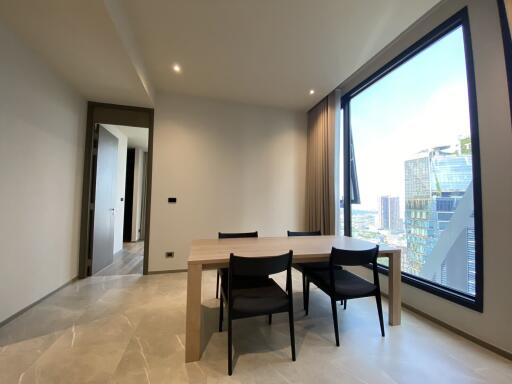 Modern dining area with large window view