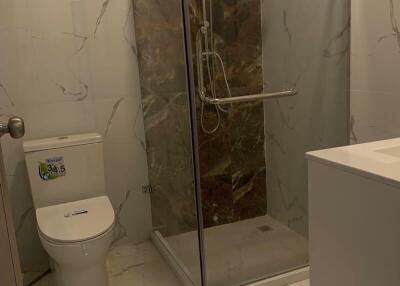 Bathroom with a shower cubicle and toilet