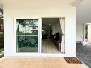 Modern living room with sliding glass doors