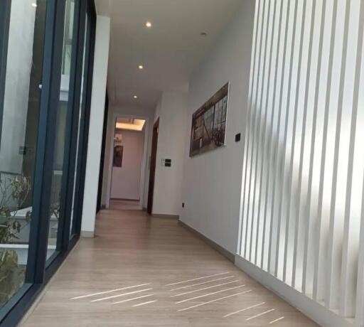 Bright hallway with wooden flooring and modern decor