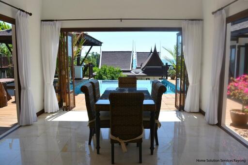 Dining area with pool view
