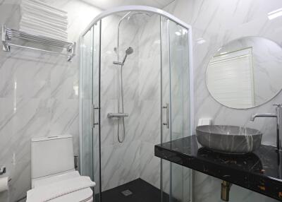 Modern bathroom with glass shower