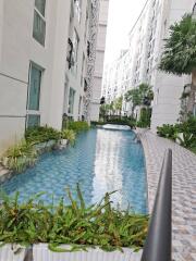 Outdoor pool area with modern design