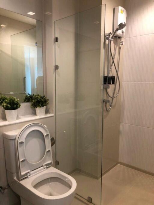 Modern bathroom with glass shower and toilet