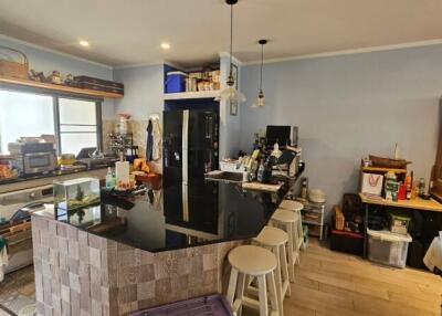 Modern kitchen with island and seating