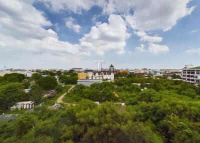 Aerial view of a neighborhood with greenery