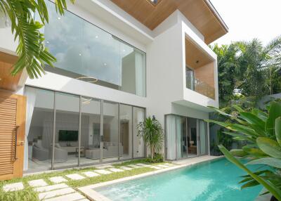 Modern house with glass doors and private pool