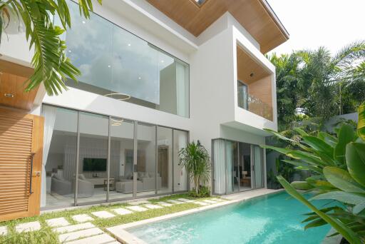 Modern house with glass doors and private pool