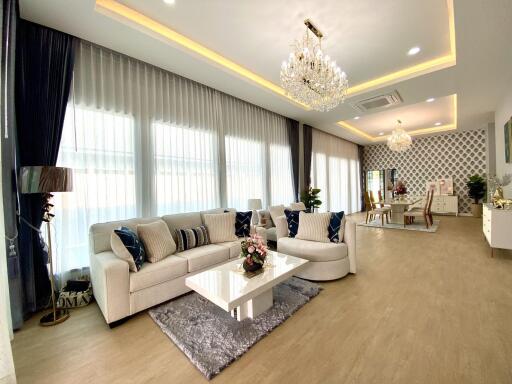 Spacious modern living and dining area with elegant decor