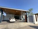 Modern house exterior with carport