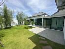 Outdoor view of modern house with garden