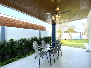 Outdoor patio with dining table