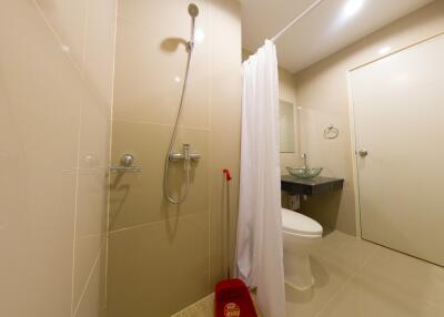 Modern bathroom with shower and vanity