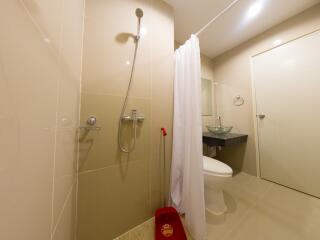 Modern bathroom with shower and vanity