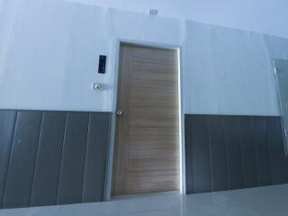 Modern minimalistic hallway with a wooden door