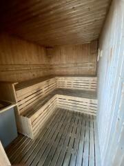 Wooden sauna with benches
