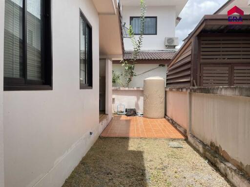 Outdoor side area with water tank and tiled section