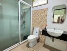 Modern bathroom with enclosed shower