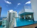 Rooftop swimming pool with city skyline view