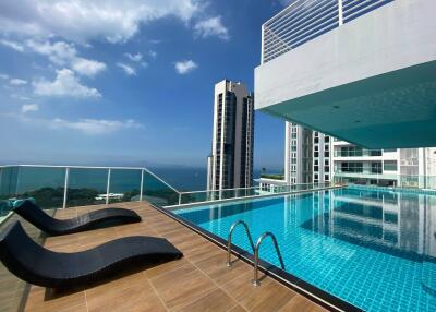 Modern rooftop pool with ocean view