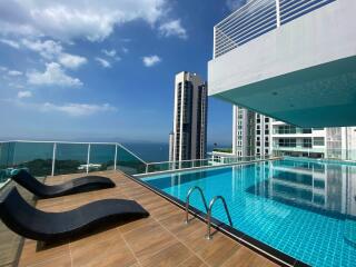 Modern rooftop pool with ocean view