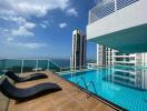 Modern rooftop pool with ocean view