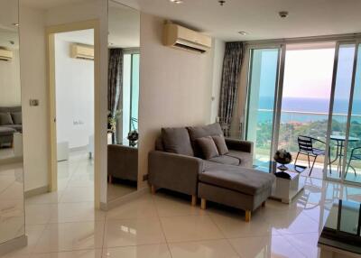 Modern living room with ocean view